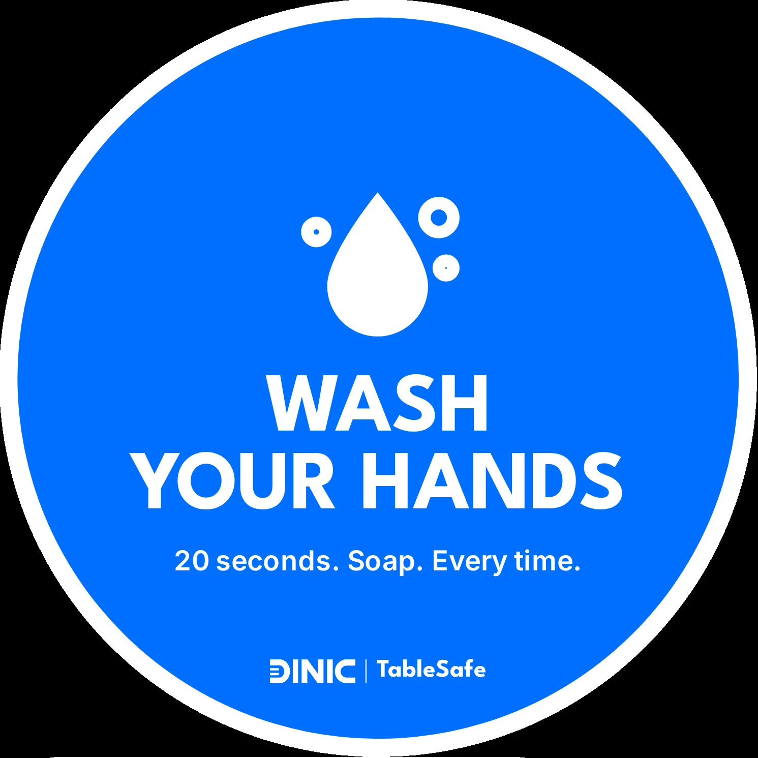 TableSafe kitchen sticker: wash your hands, 20 seconds, soap, every time